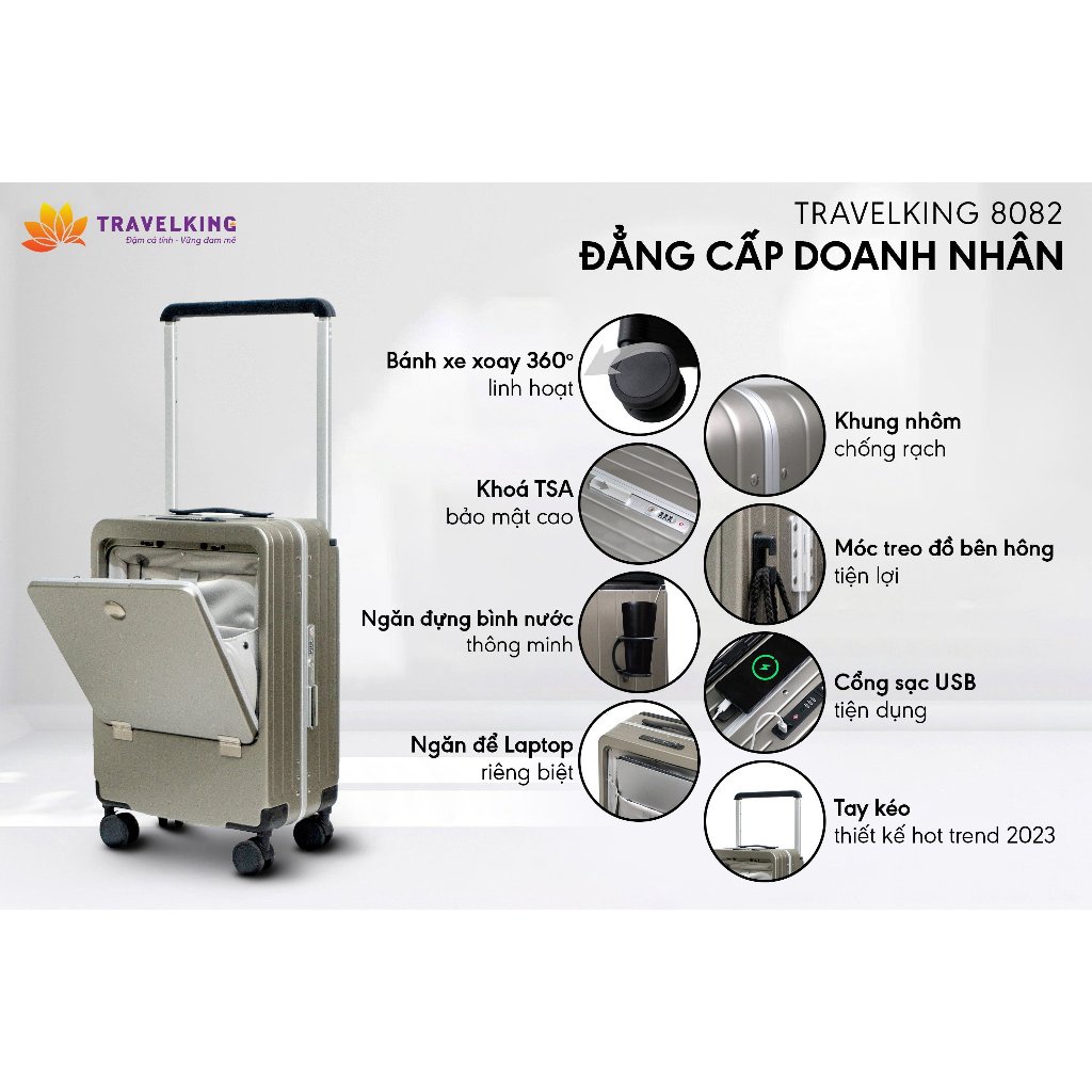Vali doanh nhân cao cấp có ngăn đựng laptop TRAVELKING KN8082 bảo hành 10 năm, phân phối bởi VALIKING
