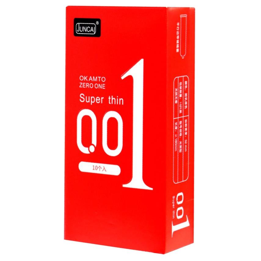 Bao cao su Siêu mỏng JUNCAI 001 Okamto Superthin Red Trơn mịn Công nghệ Nhật Bản Hộp 10 bao size 52mm