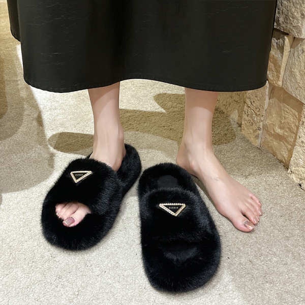 Dép Đế Dày Phối Lông Thời Trang Thu Đông Mới