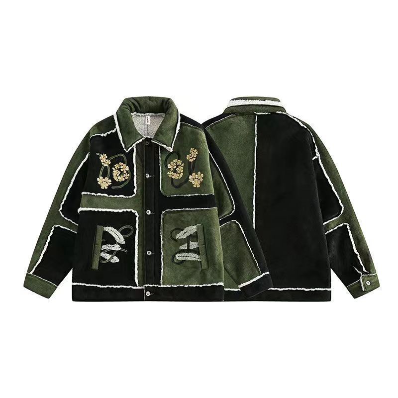 Áo Khoác cotton Da Lộn Dày Dặn Phối Màu Tương Phản Thời Trang Mùa Đông 2023 Mới Cho Nam