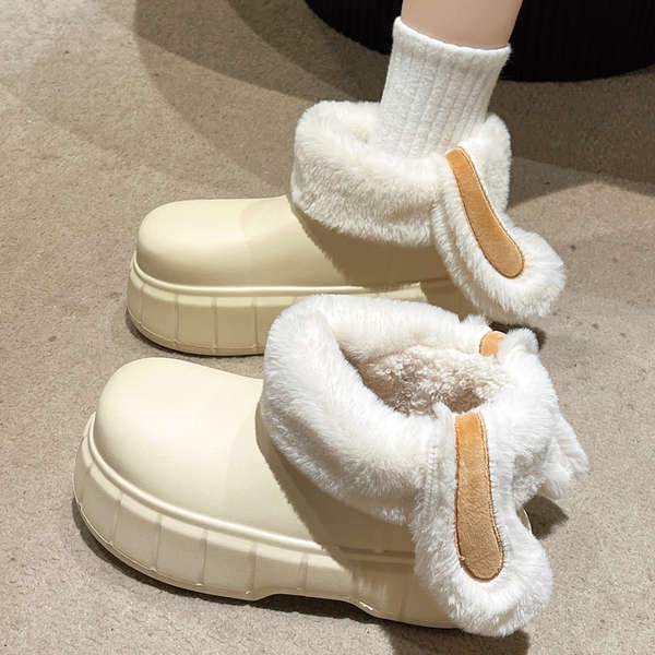 Giày cotton Lót Nhung Đế Dày Đính Tai Thỏ Dễ Thương Thời Trang Mùa Đông 2023 Cho Nữ