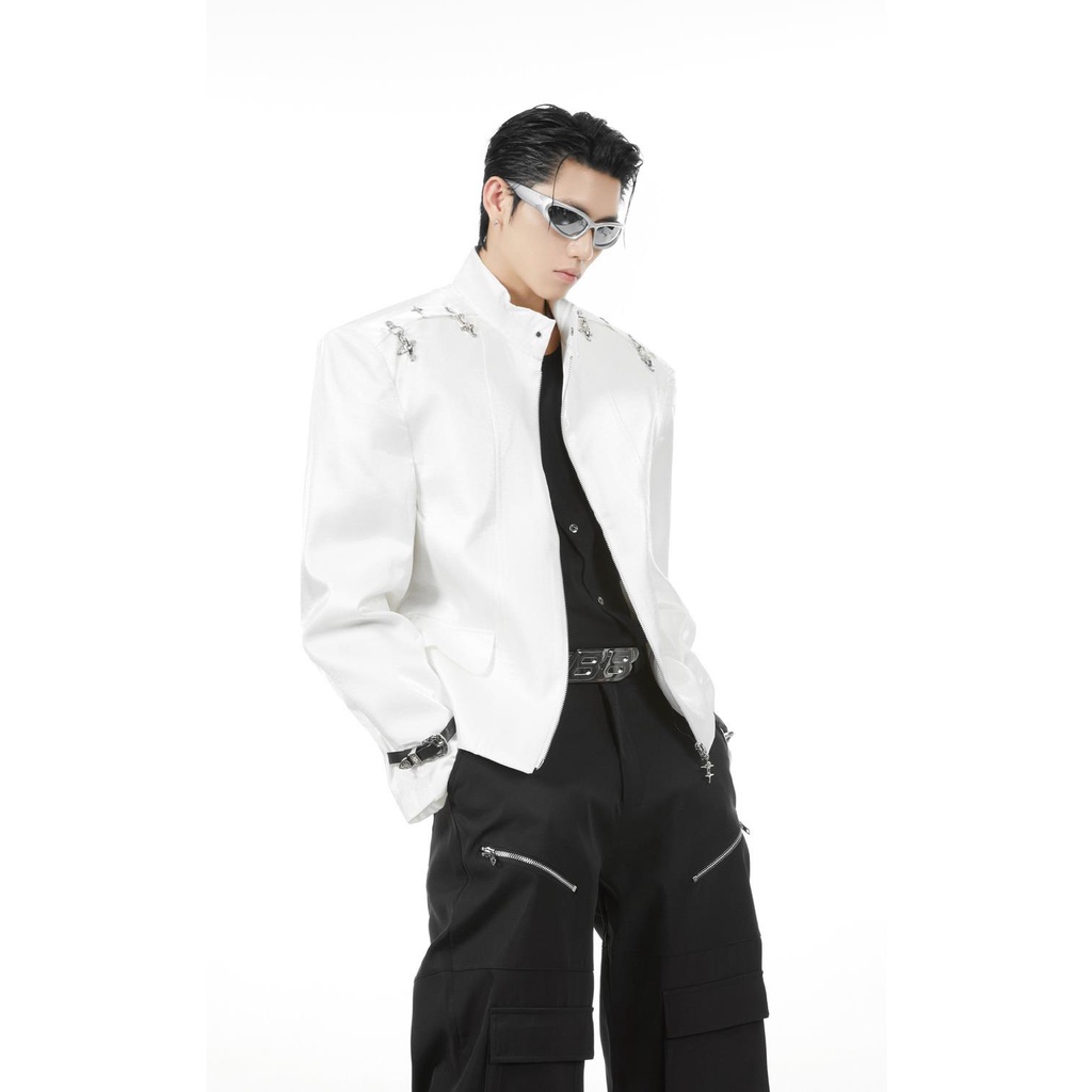 Niche Áo Khoác bomber Khóa Kim Loại Thời Trang Mùa Thu Cho Nam Nữ