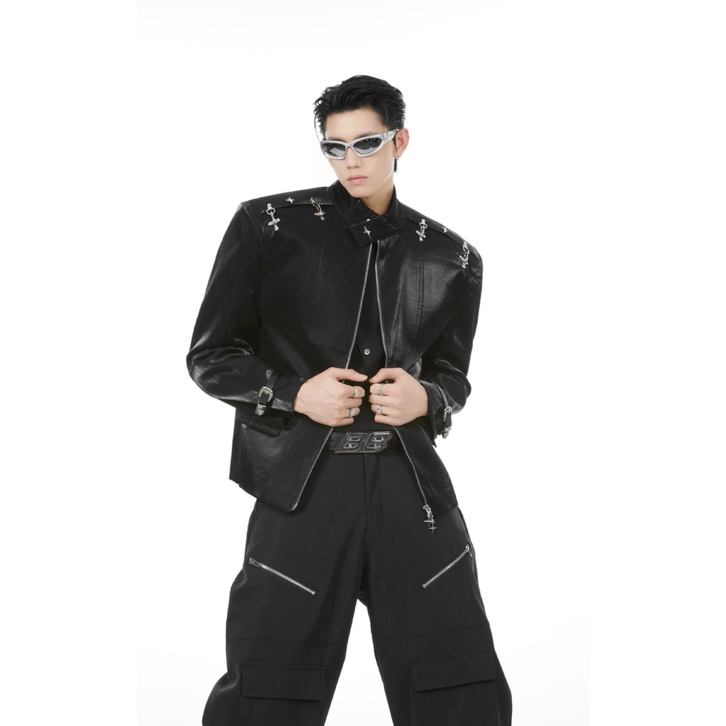 Niche Áo Khoác bomber Khóa Kim Loại Thời Trang Mùa Thu Cho Nam Nữ