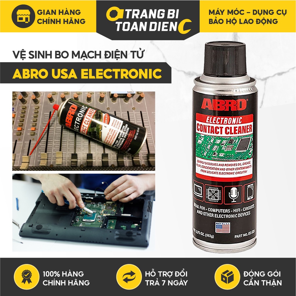 Chai xịt vệ sinh bo mạch điện tử Abro Usa Electronic Contact Cleaner 163G Chai xịt phun sương