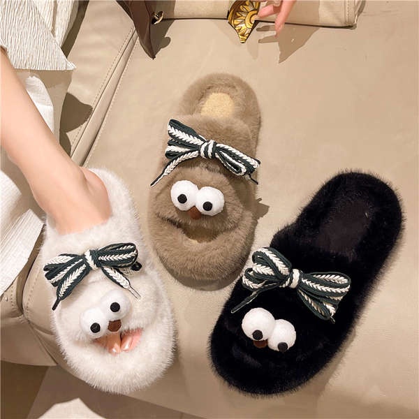 Dép Lông Xù Đế Dày Ấm Áp Hình Đôi Mắt To Thời Trang Thu Đông 2023 Dành Cho Nữ