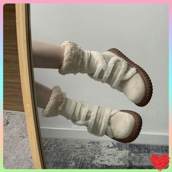 Giày Bốt cotton Lót Lông Cừu Dày Dặn Chống Trượt Thời Trang Mùa Đông 2023 Phong Cách Mới Cho Nữ