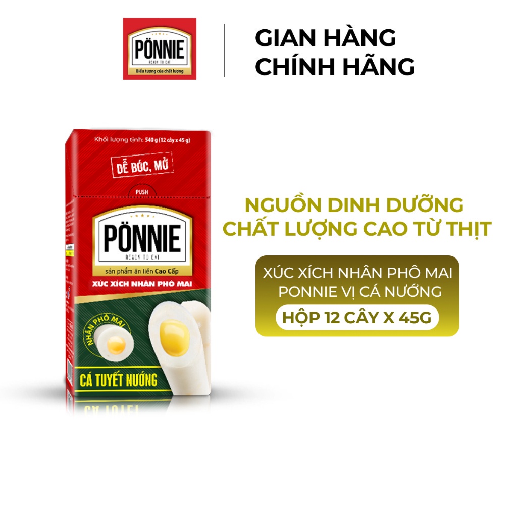 Xúc Xích Tiệt Trùng Ponnie Cá Phô Mai Hộp 12 Cây x 45g