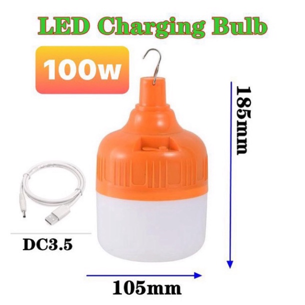 Bóng đèn tích điện 6-8h , loại 100w 150w sạc tích điện có móc treo kèm dây USB 5V để sạc