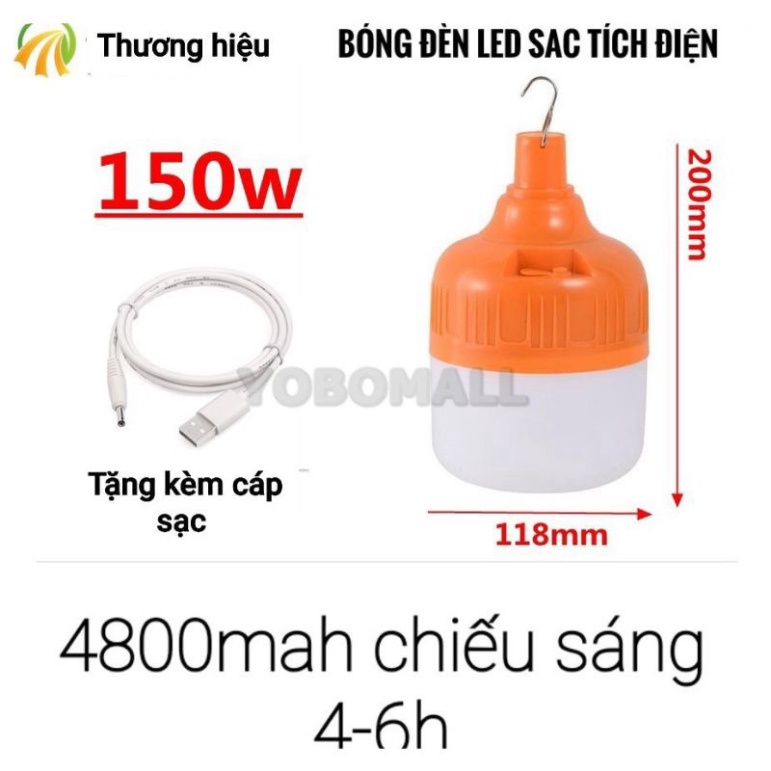 Bóng đèn tích điện 6-8h , loại 100w 150w sạc tích điện có móc treo kèm dây USB 5V để sạc