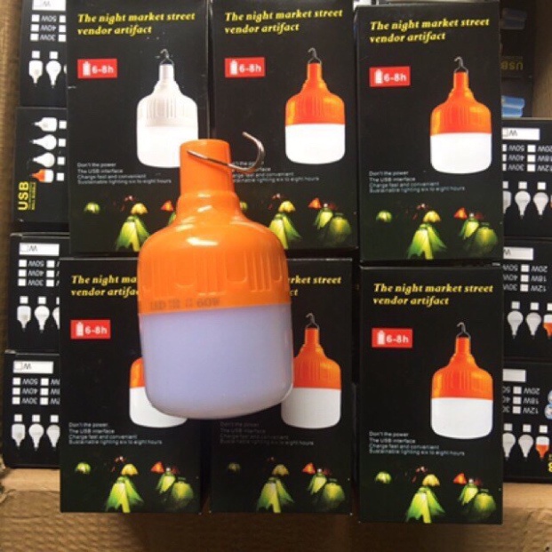 Bóng đèn tích điện 6-8h , loại 100w 150w sạc tích điện có móc treo kèm dây USB 5V để sạc