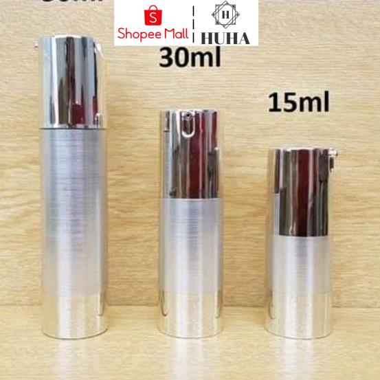 Chai Lọ xịt giọt hút chân không Cao cấp 15ml,30ml,50ml Thân xi bạc Nắp bạc HUHA Tận Gốc