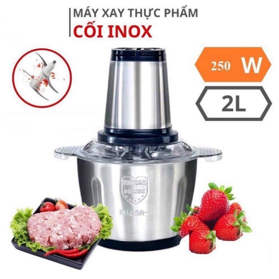 Máy xay thịt, máy xay đa năng công suất 250W, cối inox304 4 lưỡi dao sắc bén đa năng dùng cho gia đình