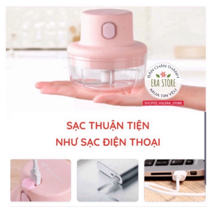 Máy xay tỏi ớt mini cầm tay thể tích 250ml - Máy xay đa năng pin trâu lưỡi thép 3 cánh quay nhanh không gỉ, dễ sử d