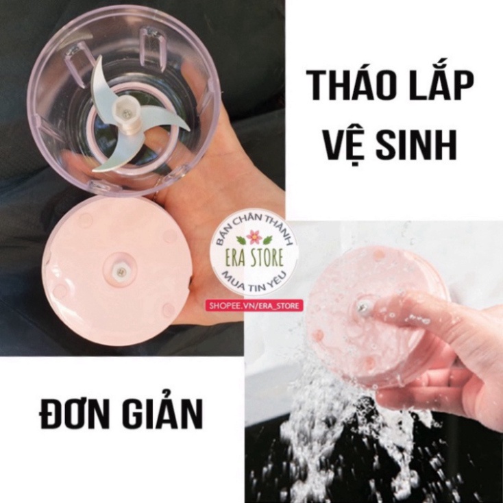 Máy xay tỏi ớt mini cầm tay thể tích 250ml - Máy xay đa năng pin trâu lưỡi thép 3 cánh quay nhanh không gỉ, dễ sử d
