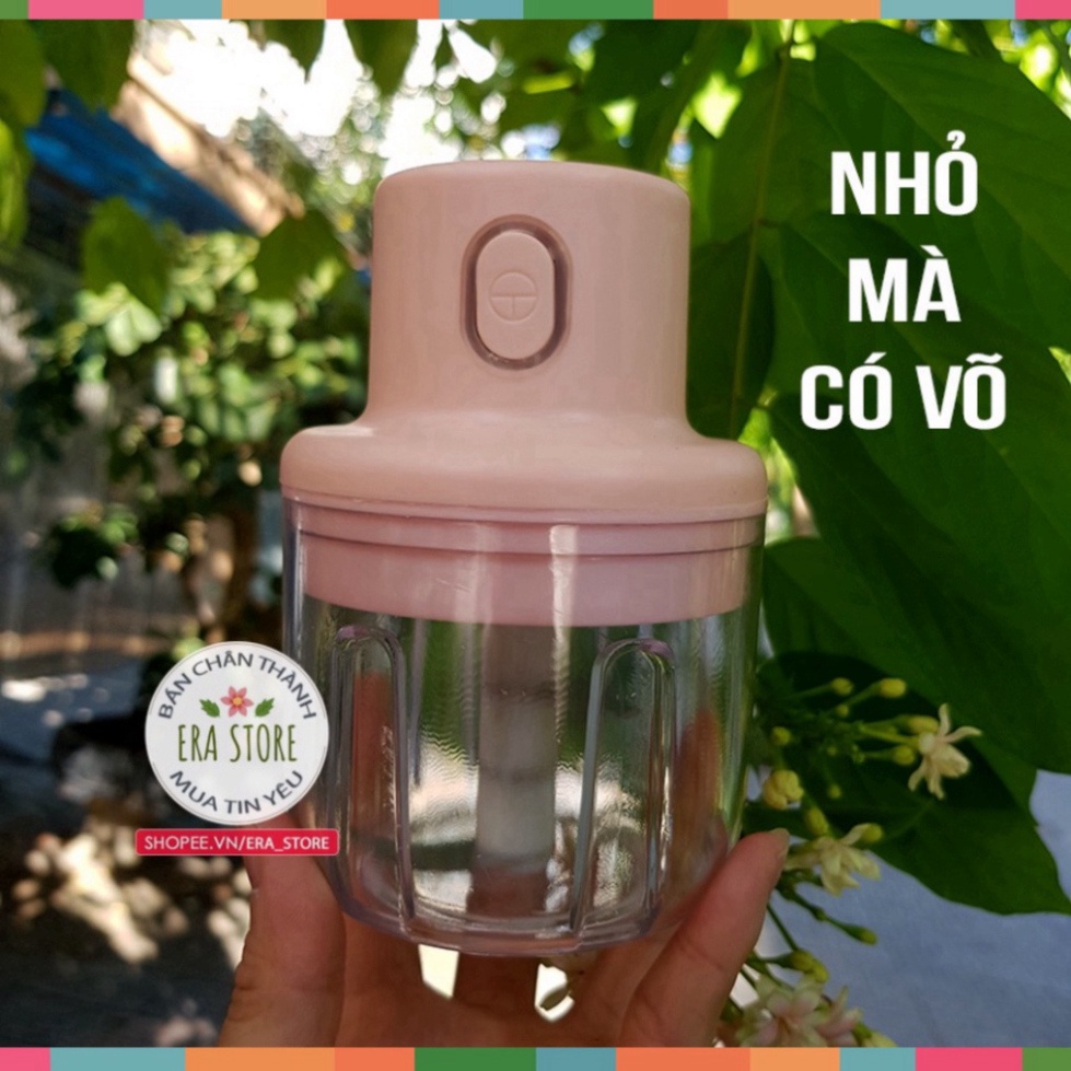 Máy xay tỏi ớt mini cầm tay thể tích 250ml - Máy xay đa năng pin trâu lưỡi thép 3 cánh quay nhanh không gỉ, dễ sử d