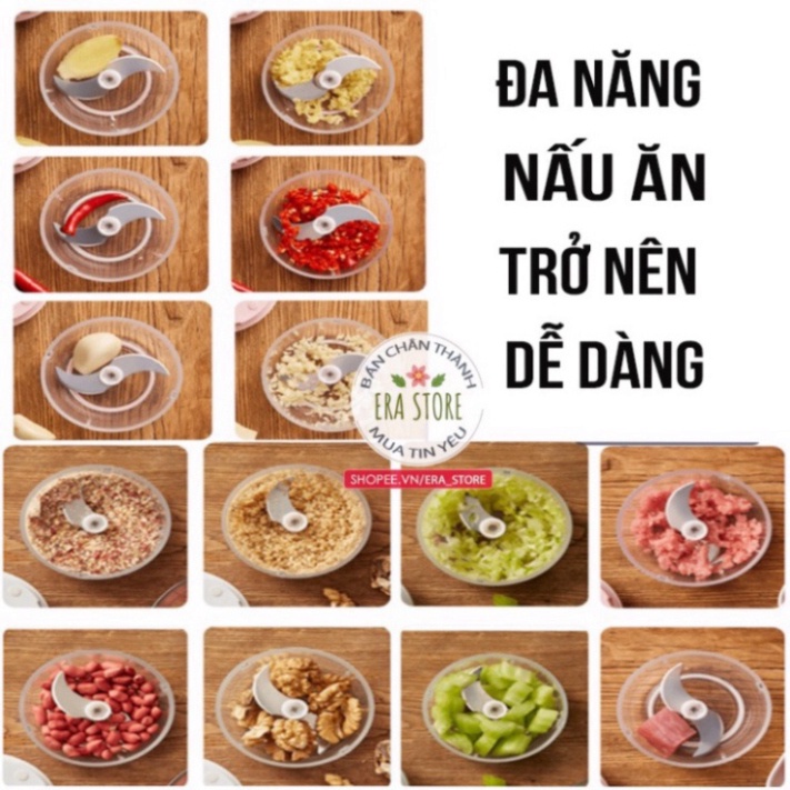 Máy xay tỏi ớt mini cầm tay thể tích 250ml - Máy xay đa năng pin trâu lưỡi thép 3 cánh quay nhanh không gỉ, dễ sử d