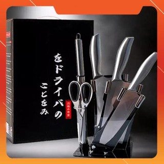 Bộ dao inox 6 món cao cấp - bộ dao kéo 6 món nhật bản chống gỉ, tặng kèm khay để dao kéo