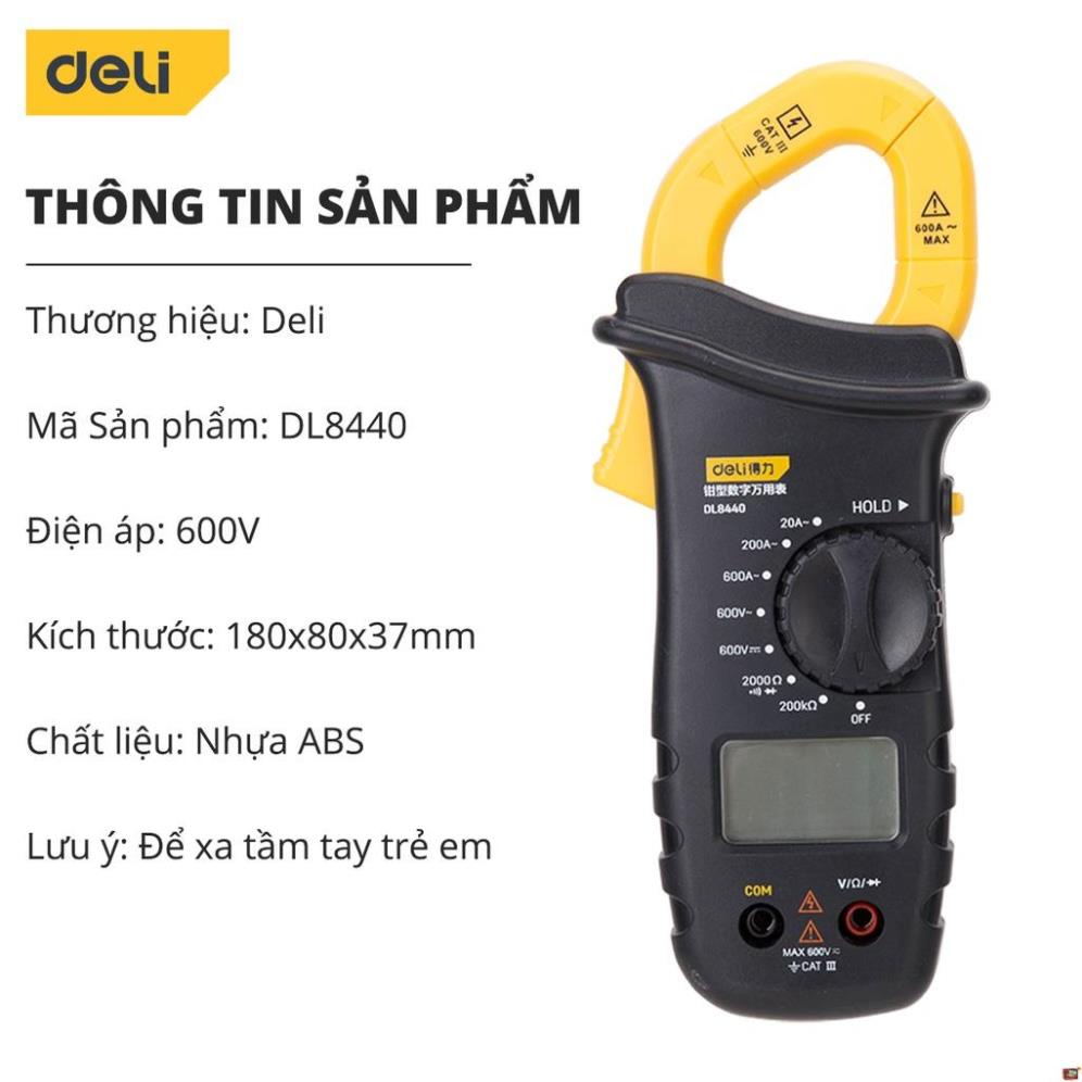 Đồng Hồ Kẹp Đo Dòng Điện Ampe 600V Deli Chuyên Dụng Chính Hãng-Độ Chính Xác Cao, Dễ Sử Dụng - DL8440
