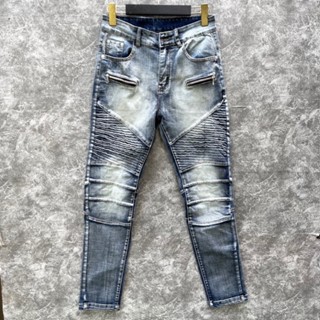 Quần Jean BATMAN Nam  Ống Khoá Zip Phối Ngang Đùi Quần Bò Nam Nhăn Phong Cách Khóa Zip