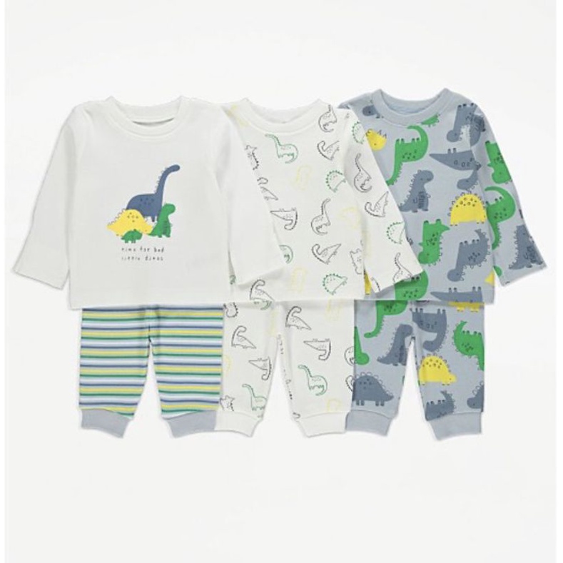 Set 3 bộ quần áo bé trai dài tay thu đông George UK khủng long Authentic