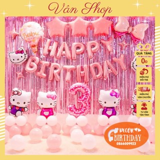 Set Trang Trí Sinh Nhật ️🎈️🎈HELLO KITTY️🎈️🎈 Siêu Dễ Thương Cho Bé Gái, Đầy Đủ Như Hình Tặng Kèm Đồ Bơm Băng Dính