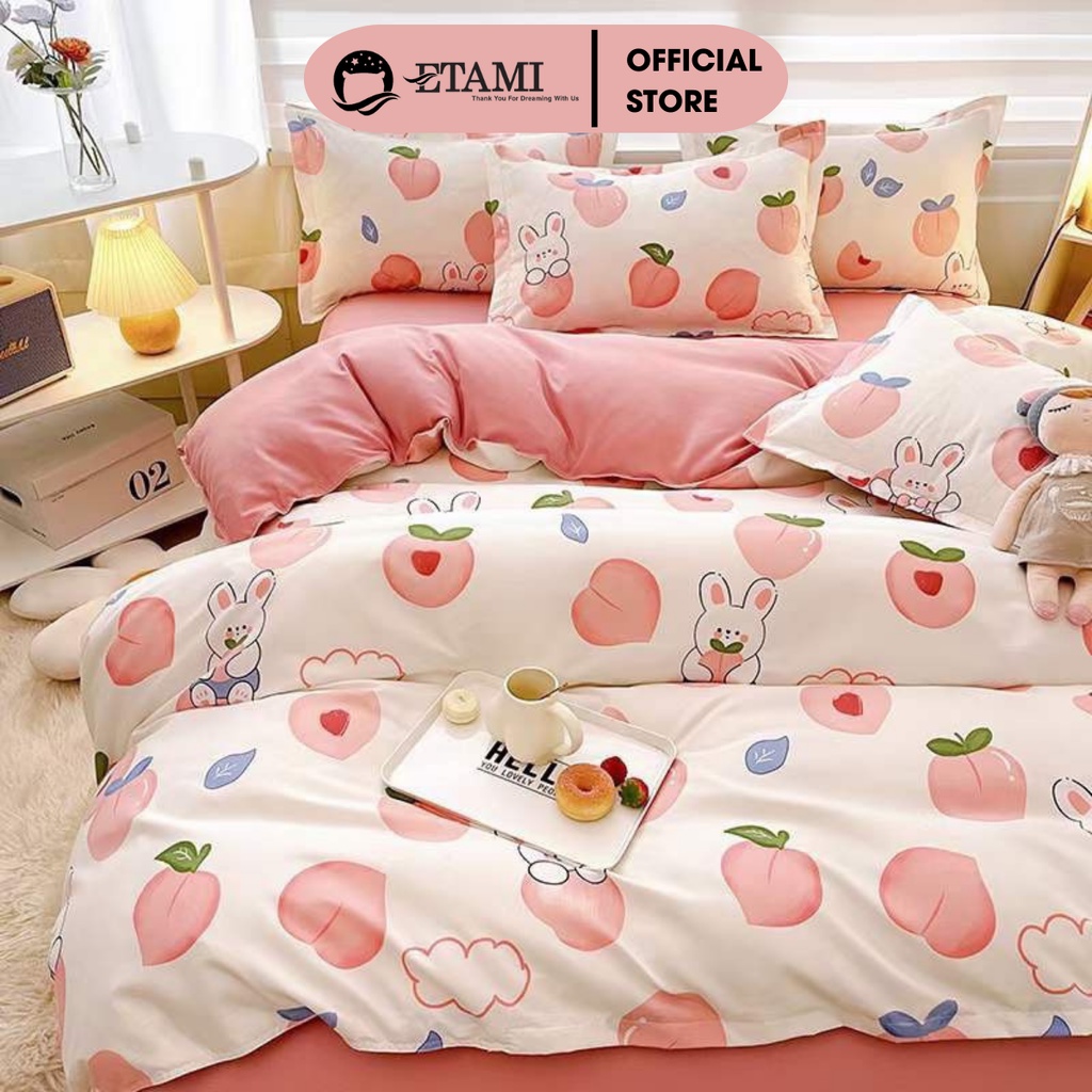 Bộ chăn ga gối cotton poly ETAMI thỏ đào miễn phí bo chun ga trải giường (chưa kèm ruột)