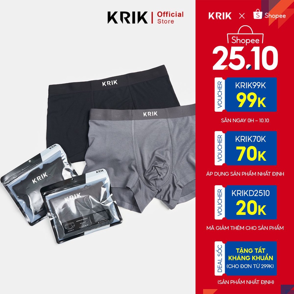 Quần Boxer Nam KRIK Chất Vải Cao Cấp Mềm Mịn, Kháng Khuẩn, Co Dãn Cực Tốt 9601