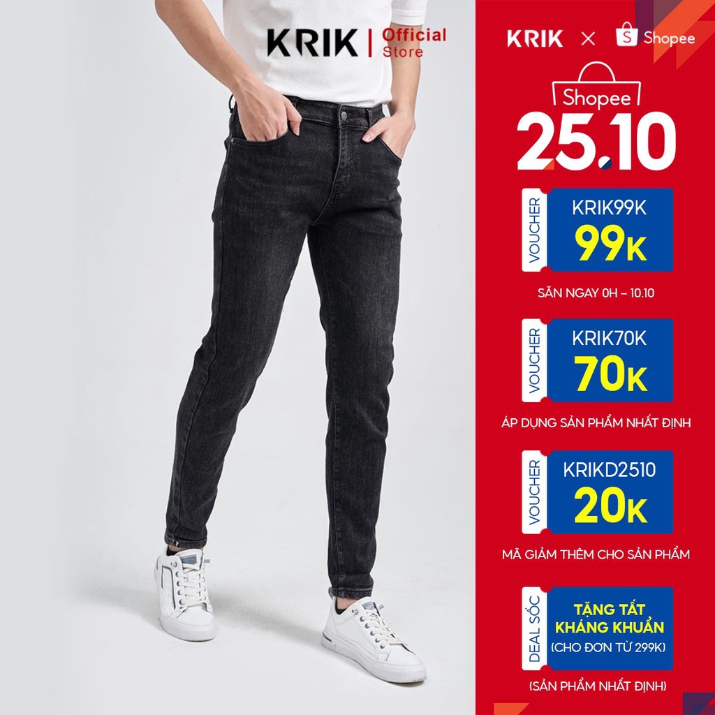 Quần Jean Nam Local Brand KRIK Dáng Slimfit Hàn Quốc, Màu Đen Trơn Cực Dễ Phối Đồ QJ0246