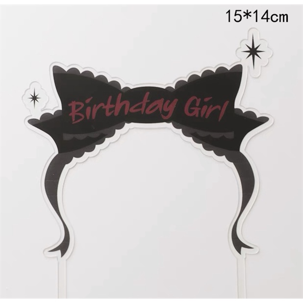 Cổng topper mica Birthday Girl + nơ đen