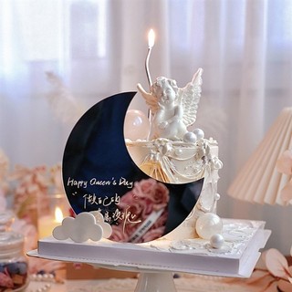 Topper mica tráng gương hình mặt trăng bạc
