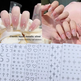 Sticker metan bạc hình tia chớp, mặt trời, ngôi sao , tim dán móng