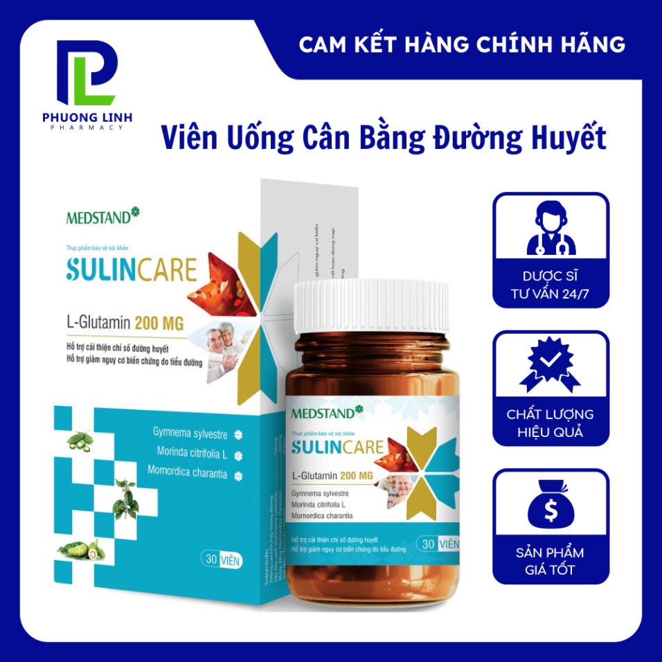 SulinCare Medstand Hỗ trợ cân bằng đường huyết, cải thiện chỉ số, giảm nguy cơ biến chứng tiểu đường (Lọ 30 viên)