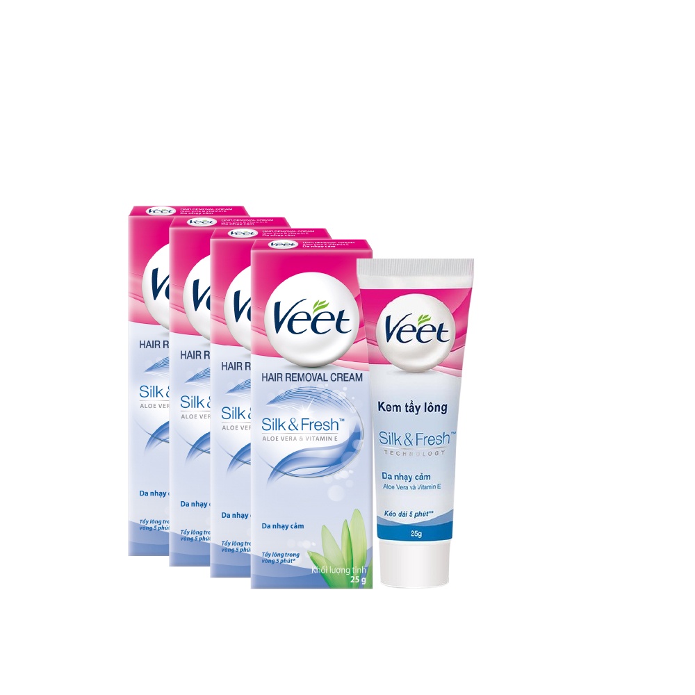 Combo 4 tuýp Kem tẩy lông cho da nhạy cảm Veet Silk Fresh 25G/tuýp