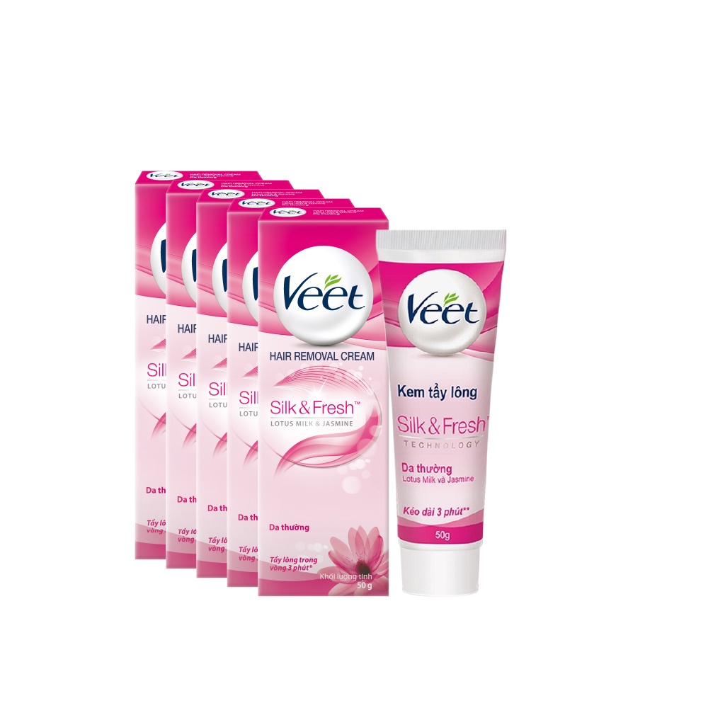 Bộ 05 Kem Tẩy Lông Cho Da thường Veet Silk Fresh 50g/ tuýp