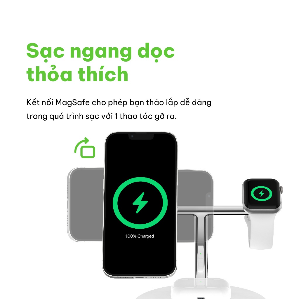 [NHẬP ELMG70K giảm tối đa 70K] Đế sạc không dây 3 trong 1 BOOST↑CHARGE™ PRO Belkin MagSafe 15W (tương thích iPhone 15)