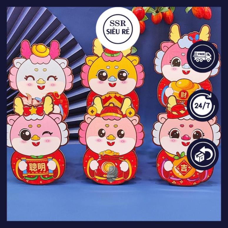 Bao lì xì Rồng kute lấp lánh, chibi đáng yêu mix nhiều mẫu, Lì xì tết 2024