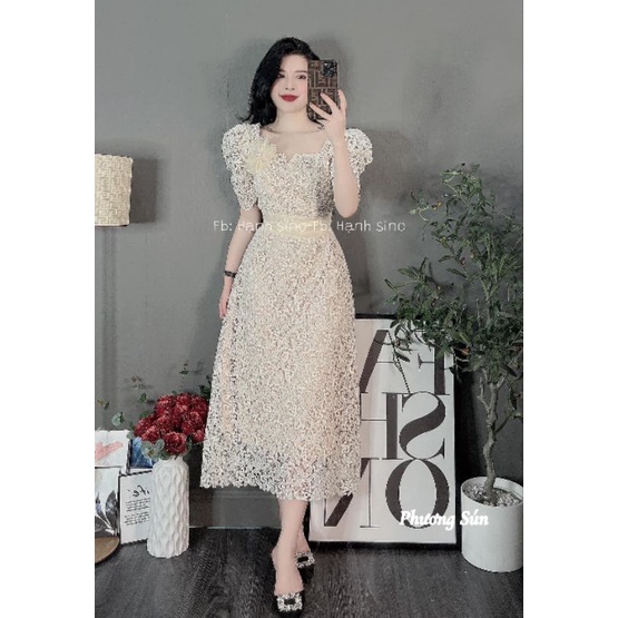 Váy Ren lá nho cài hoa 💯HÀNG THIẾT KẾ TẾT 2024 💖