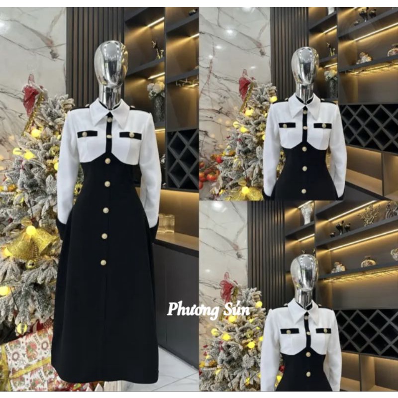 Váy đen trắng khuy đồng 💯HÀNG THIẾT KẾ TẾT 2024 💖