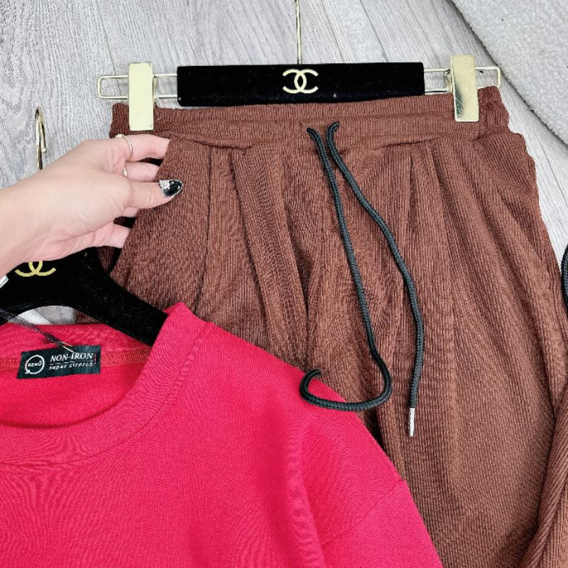 SET ÁO NỈ HOA MIX QUẦN BAGY NHUNG TĂM 3 MÀU