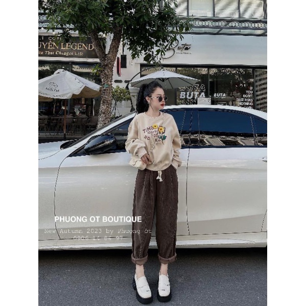 SET ÁO NỈ HOA MIX QUẦN BAGY NHUNG TĂM 3 MÀU