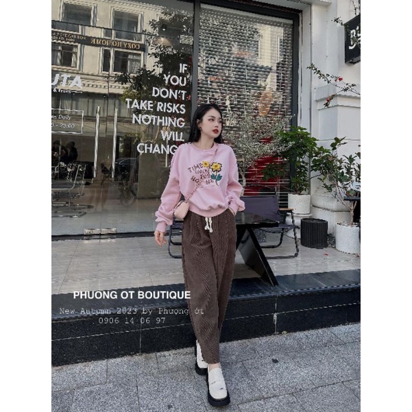 SET ÁO NỈ HOA MIX QUẦN BAGY NHUNG TĂM 3 MÀU