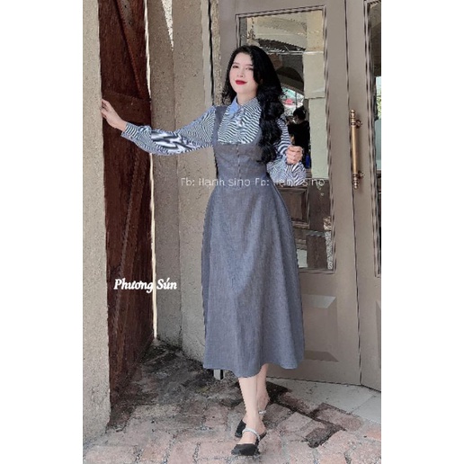 Váy kẻ ghi phối xanh 💯HÀNG THIẾT KẾ TẾT 2024 💖