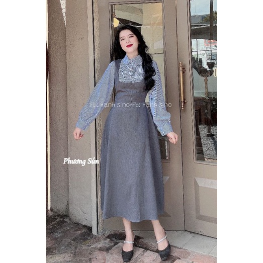 Váy kẻ ghi phối xanh 💯HÀNG THIẾT KẾ TẾT 2024 💖