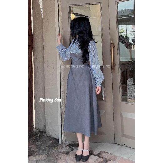 Váy kẻ ghi phối xanh 💯HÀNG THIẾT KẾ TẾT 2024 💖