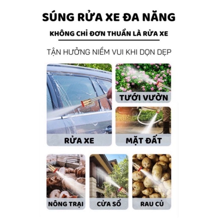 Máy rửa xe cầm tay cao áp chạy bằng pin sạc, súng rửa xe dùng cho gia đình có chế độ phun xương tạo bọt cao cấp