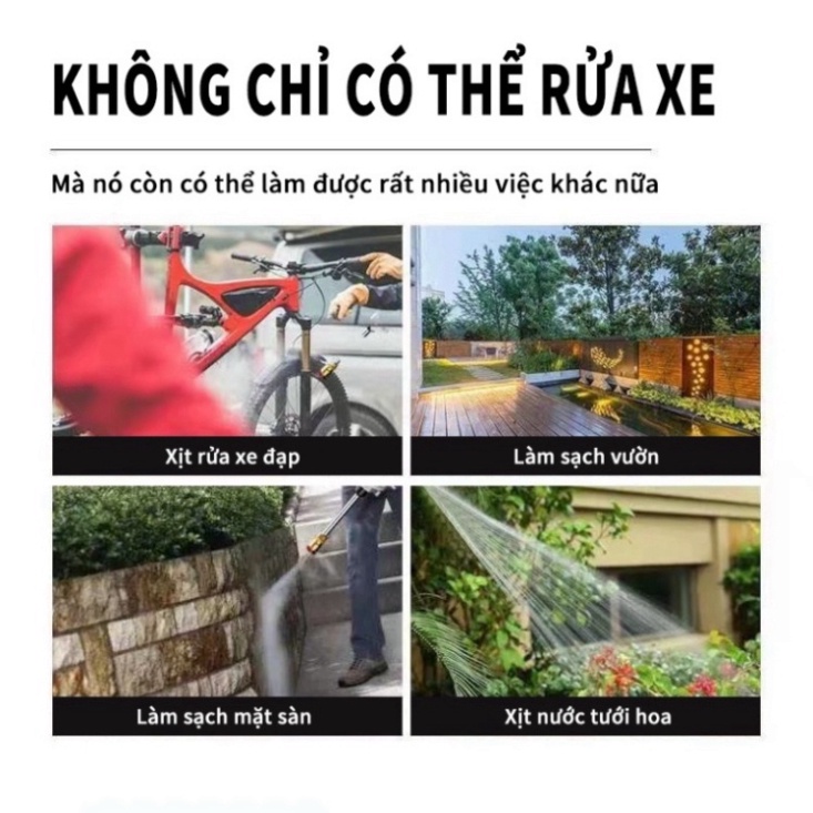 Máy rửa xe cầm tay cao áp chạy bằng pin sạc, súng rửa xe dùng cho gia đình có chế độ phun xương tạo bọt cao cấp