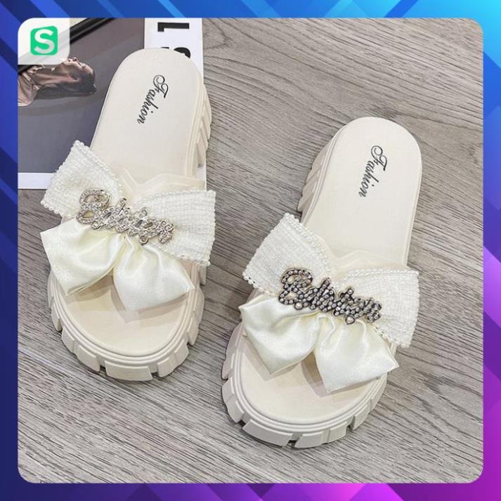 Dép Nữ Quai Ngang Đính Nơ Chữ Độn Đế Răng Cưa Siêu Đẹp