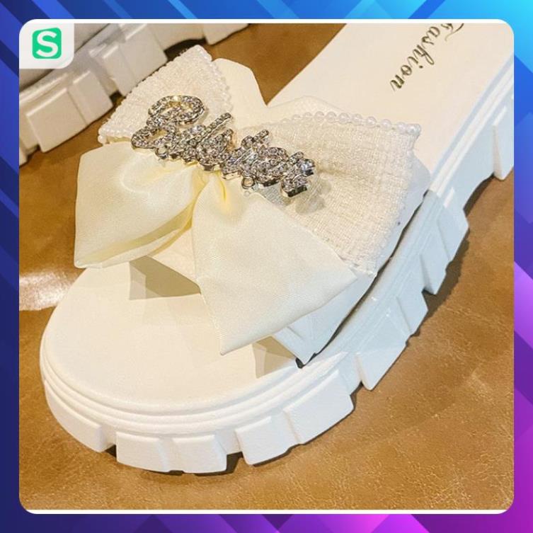 Dép Nữ Quai Ngang Đính Nơ Chữ Độn Đế Răng Cưa Siêu Đẹp