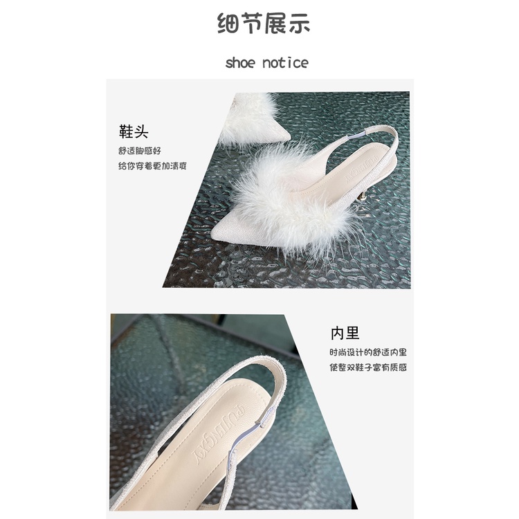 Giày Cao Gót Bít Mũi Phối Lông Chồn Thời Trang Mùa Hè Dành Cho Nữ Có size Lớn 34-42