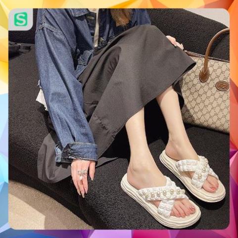 Dép nữ đính hạt quai chéo màu patsel siêu đẹp